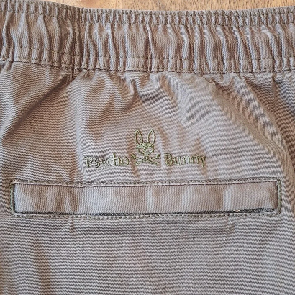 Psycho Bunny Pants Mens XL Green Jogger Elastic Waist Logo Skull Stretch Casual